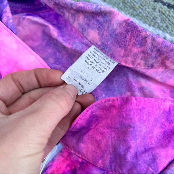 Vintage 80s/90s bright neon pink and purple tie dye zip windbreaker banana bay - Picture 6 of 7